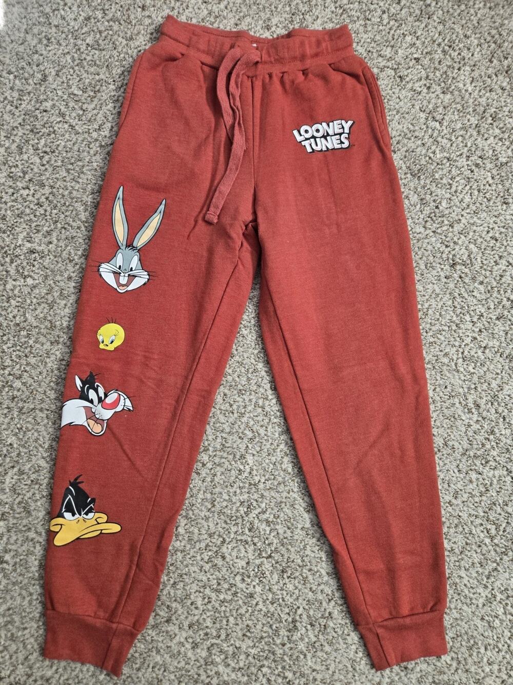 Looney Tunes Red Jogger Sweatpants Bugs, Tweety, Daffy, Sylvester Womens Size XS